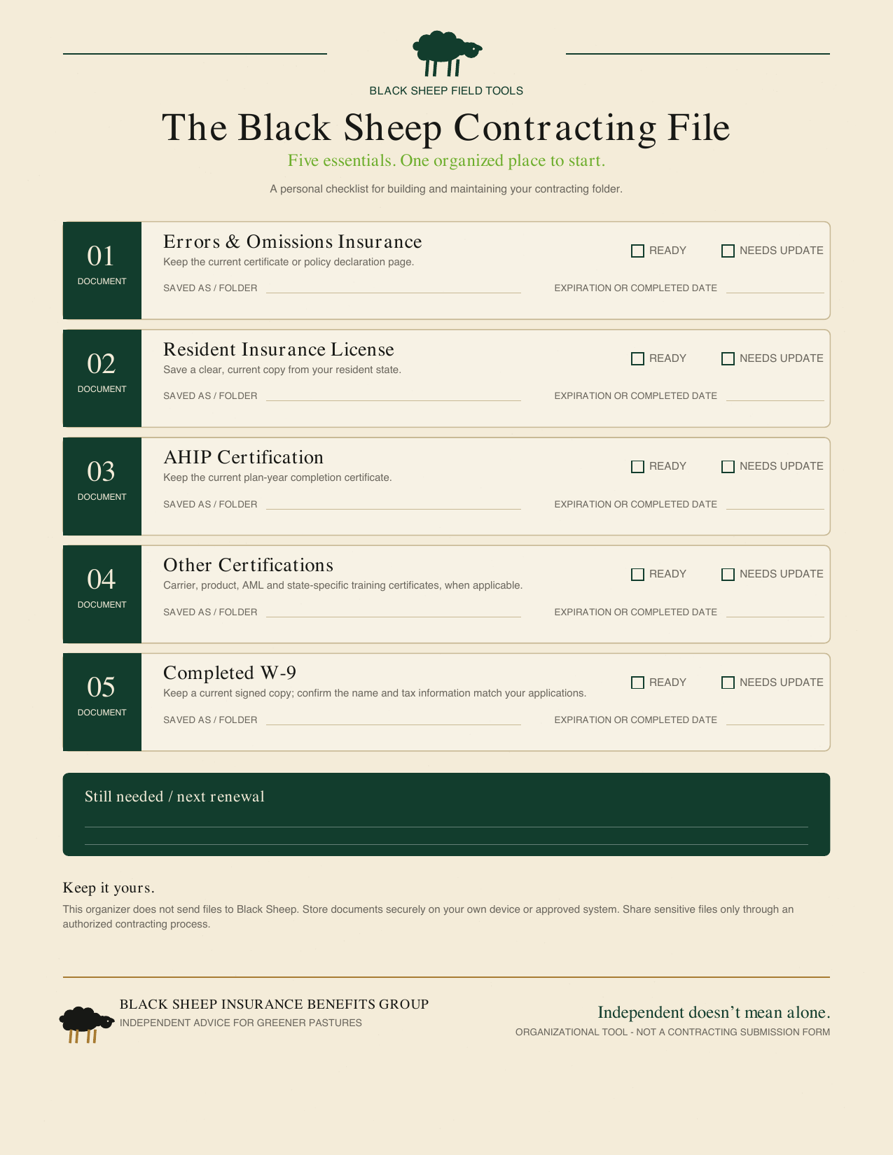 The Black Sheep Contracting File cover